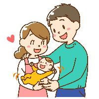 あかちゃんを抱っこする若い夫婦