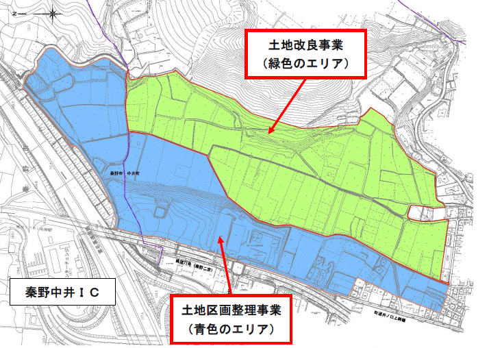 諏訪地区の工事エリアと各エリアで行う事業を示した図面