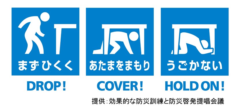 ドロップ(まず低く)カバー(あたまを守り)ホールドオン(動かない)の画像