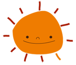オレンジ色をしたにっこりした表情の太陽のイラスト
