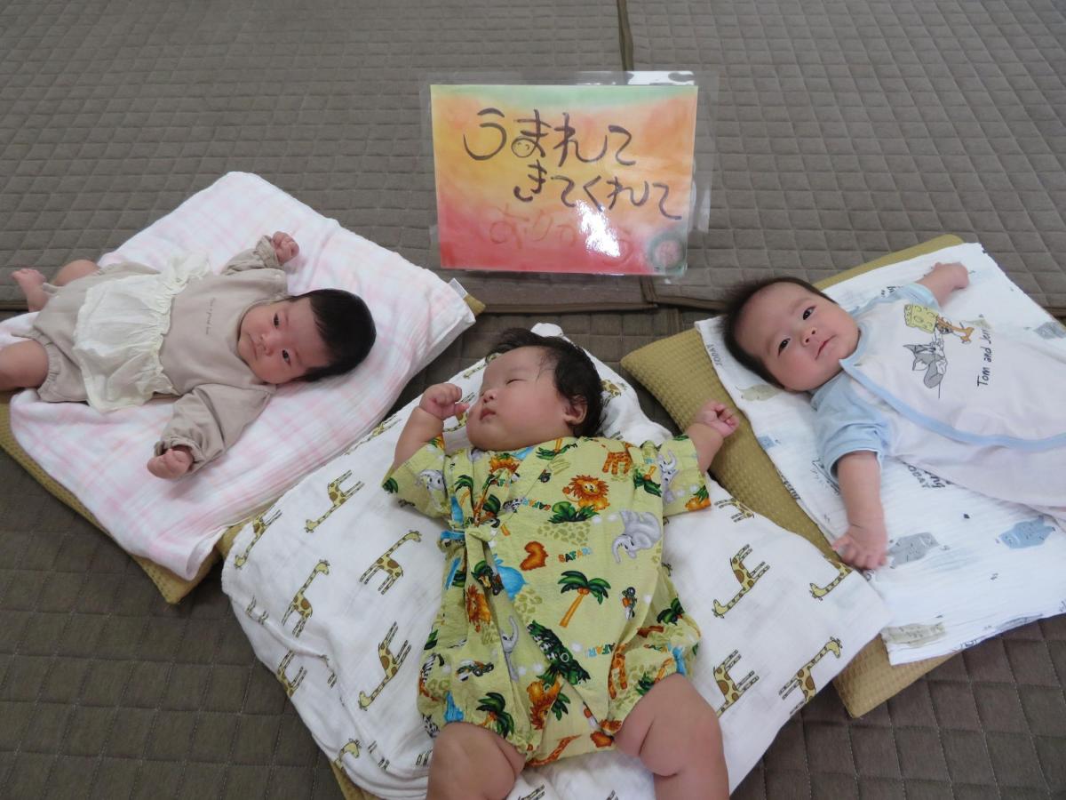 3人の赤ちゃんが横になっている写真