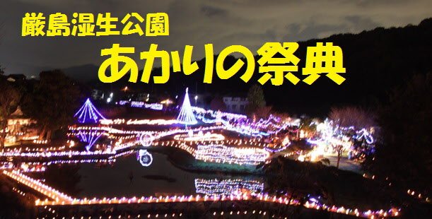 厳島湿生公園 あかりの祭典の文字とイルミネーションの写真